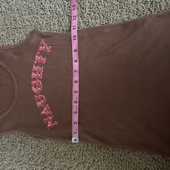 Twenty One Brown Pink Sleeveless Printed Text Round Neck Tank Top Size Medium - Picture 4 of 5
